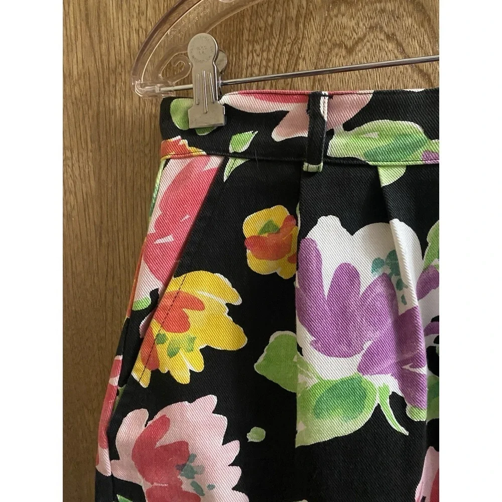 Vintage On The Verge Denim Black Multicolor Floral Pencil Skirt ButtonSlit 13/14